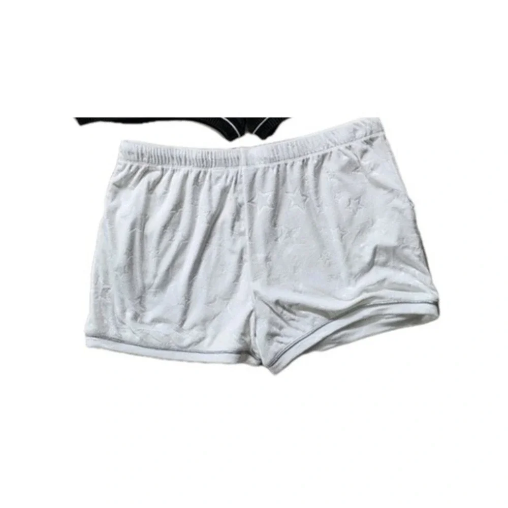 Jaclyn Intimates‎ Velour Sleep Shorts XL White Pockets Silver Trim